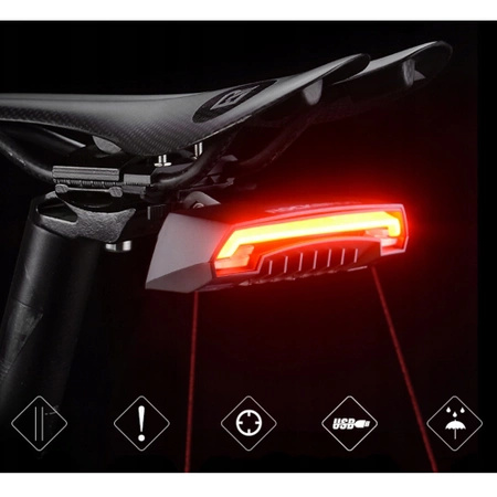 Lampka rowerowa tylna Rockbros LKWD-R1 z laserem i pilotem + kabel micro USB - USB-A - czarna
