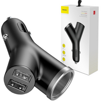 Baseus Y Type Car Charger ładowarka samochodowa 2x USB + gniazdo zapalniczki 3.4A czarny (CCALL-YX01)