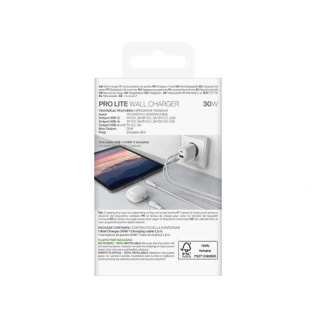 PURO ŁADOWARKA 30W DO TELEFONÓW USB-A USB-C 1.2M KABEL Z ŁADOWANIEM SZYBKIM