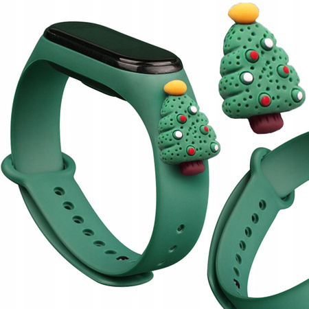 Strap Xmas opaska do Xiaomi Mi Band 4 / Mi Band 3 świąteczny silikonowy pasek bransoletka ciemnozielony (choinka 2)