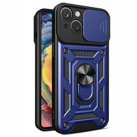 Pancerne etui Hybrid Armor Camshield z podstawką i osłoną aparatu do iPhone 15 - niebieskie