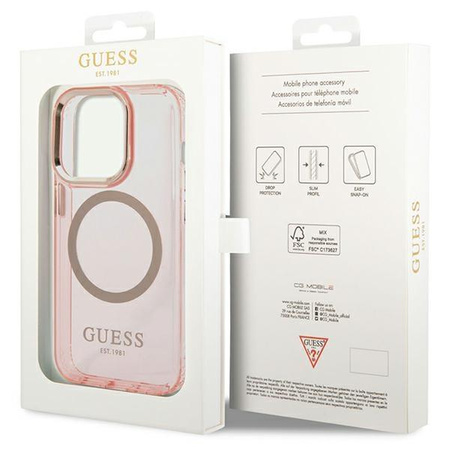 Etui Guess GUHMP14XHTCMP na iPhone 14 Pro Max - różowe Gold Outline Translucent MagSafe