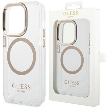 Etui Guess GUHMP14LHTRMD na iPhone 14 Pro - złote Metal Outline Magsafe