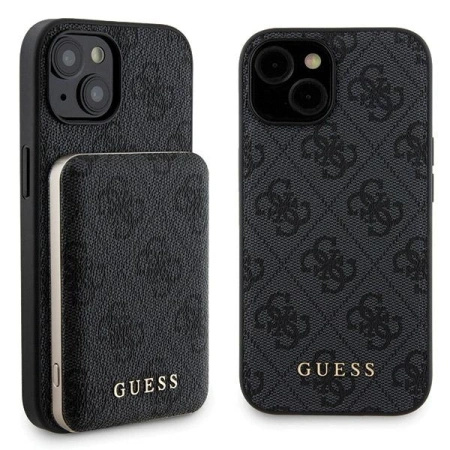 Zestaw Guess GUBPM5P15S4GEMGK iPhone15 6.1 hardcase + Powerbank 5000mAh MagSafe czarny/black 4G Metal Logo