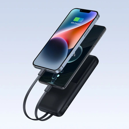 Powerbank Baseus Lipow 10000mAh 22.5W z podwójnym wbudowanym kablem z wyświetlaczem (z dodatkowym czarnym kablem Baseus Simple USB-A - USB-C 3A 0,2m) - czarny