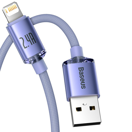 Baseus Crystal Shine Series kabel przewód USB do szybkiego ładowania i transferu danych USB Typ A - Lightning 2,4A 1,2m fioletowy (CAJY000005)