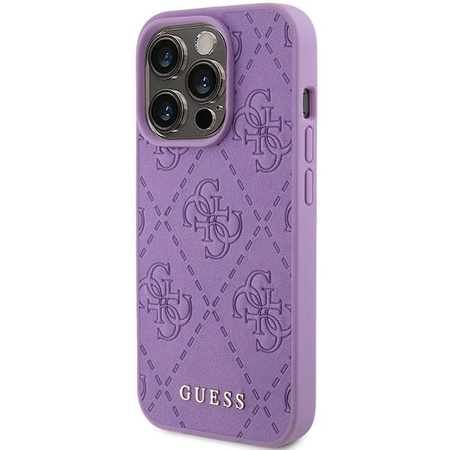 Etui Guess Leather 4G Stamped na iPhone 15 Pro - fioletowe