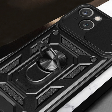 Pancerne etui Hybrid Armor Camshield z podstawką i osłoną aparatu do iPhone 15 - czarne