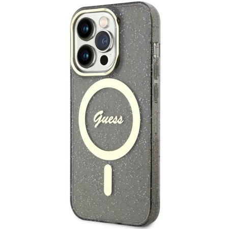 Etui Guess GUHMP14XHCMCGK na iPhone 14 Pro Max 6.7" - czarne Glitter Gold MagSafe