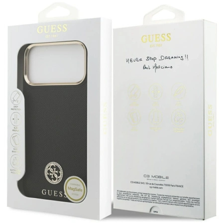 GUESS ETUI GRAINED STRASS LOGO MAGSAFE DO IPHONE 17 PRO MAX Z SYSTEMEM