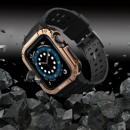 Protect Strap Band opaska z etui do Apple Watch 7 / 6 / 5 / 4 / 3 / 2 / SE (45 / 44 / 42mm) obudowa pancerny pokrowiec na zegarek czarny