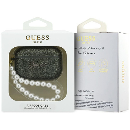 Etui Guess Glitter Pearl Strap do AirPods Pro 3 khaki