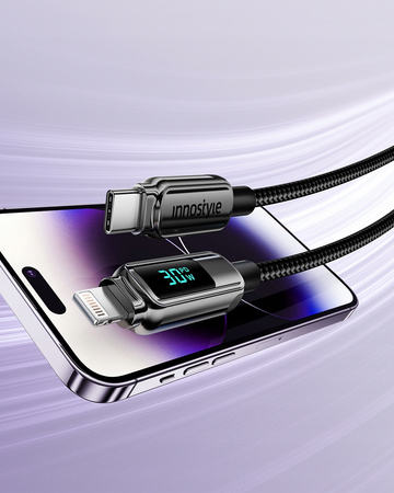 INNOSTYLE KABEL Z WYŚWIETLACZEM USB-C LIGHTNING DO IPHONE 12 13 14 30W 1M
