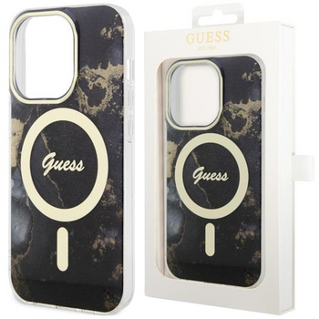 Etui Guess GUHMP14LHTMRSK na iPhone 14 Pro - czarne Golden Marble MagSafe