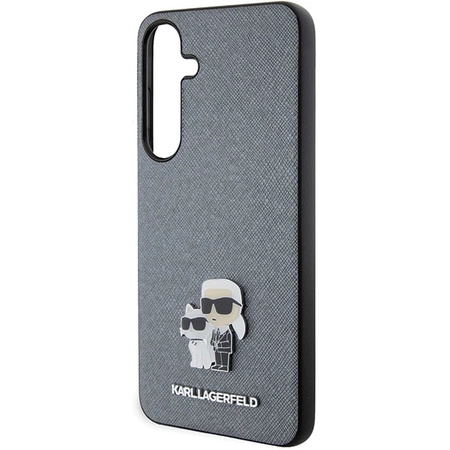 Etui Karl Lagerfeld Saffiano Karl&Choupette Metal Pin na Samsung Galaxy S24+ - szare