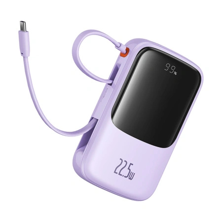 Powerbank Baseus Qpow Pro+ 10000mAh 22.5W z wbudowanym kablem USB-C z wyświetlaczem - fioletowy