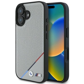 BMW BMHMP16S23PUPDG iPhone 16 6.1szary/grey hardcase M Perforated Tricolor Line MagSafe