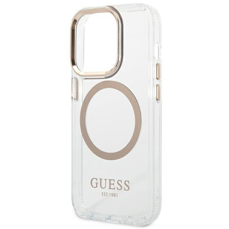 Etui Guess GUHMP14LHTRMD na iPhone 14 Pro - złote Metal Outline Magsafe