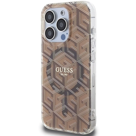 Etui Guess IML GCube MagSafe na iPhone 15 Pro - brązowe