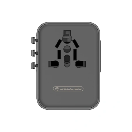 JELLICO uniwersalny adapter podróżny S9 PD 2xUSB-C + 1xUSB 3.4A Max 2500W Czarny