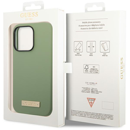 Etui Guess GUHMP14XSBPLA na iPhone 14 Pro Max 6.7" zielony/khaki Silicone Logo Plate MagSafe