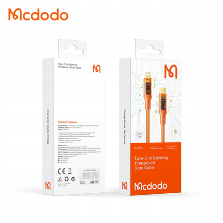 MCDODO KABEL USB-C LIGHTNING SZYBKIE ŁADOWANIE 36W 2M DO IPHONE 11 12 13 14