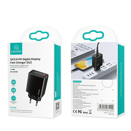 USAMS ŁADOWARKA SIECIOWA 1xUSB-C 1xUSB T40 DO APPLE DO LIGHTNING PD3.0