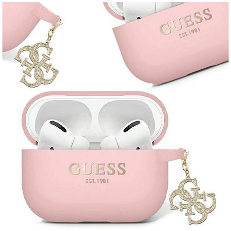 Etui Guess GUAP2LECG4P na AirPods Pro 2 cover - różowe Liquid Silicone Glitter Triangle Charm