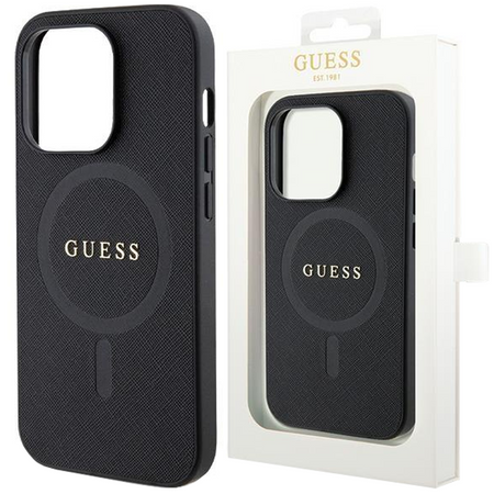 Etui Guess GUHMP14LPSAHMCK na iPhone 14 Pro - czarne Saffiano MagSafe