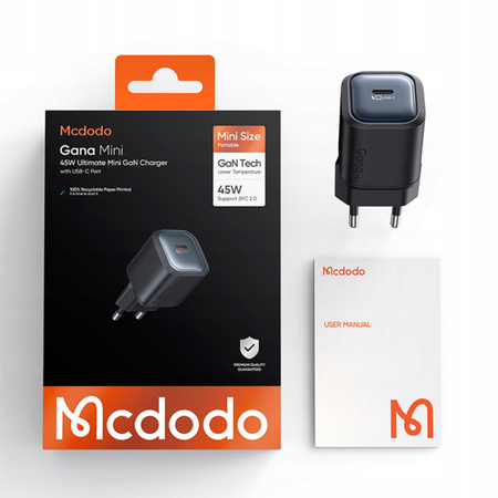MCDODO SZYBKA ŁADOWARKA SIECIOWA ZASILACZ KOSTKA DO ŁADOWARKI USB-C 45W GAN