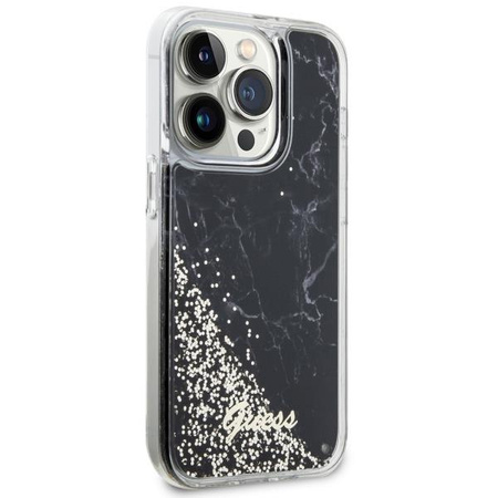 Etui Guess GUHCP14LLCSGSGK na iPhone 14 Pro - czarne Liquid Glitter Marble