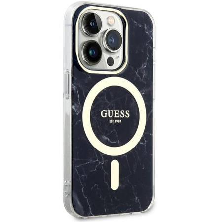 Etui Guess GUHMP14LPCUMAK na iPhone 14 Pro - czarne Marble MagSafe