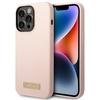 Etui Guess GUHMP14XSBPLP na iPhone 14 Pro Max - różowe Silicone Logo Plate MagSafe