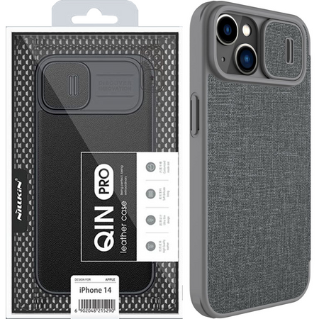 Nillkin Qin Cloth Pro Case etui do iPhone 14 Plus osłona na aparat kabura pokrowiec obudowa z klapką szary