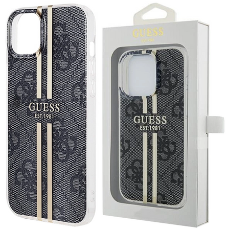 Etui Guess IML 4G Gold Stripe na iPhone 15 Plus / 14 Plus - czarne