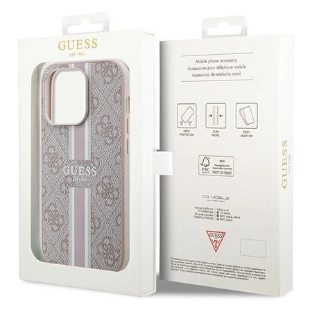 Etui Guess 4G Printed Stripes MagSafe na iPhone 15 Pro Max - różowe