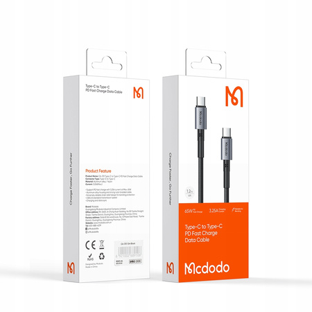 MCDODO KABEL USB-C SZYBKIE ŁADOWANIE DO SAMSUNG APPLE USB TYP C 3A 65W 1,5M