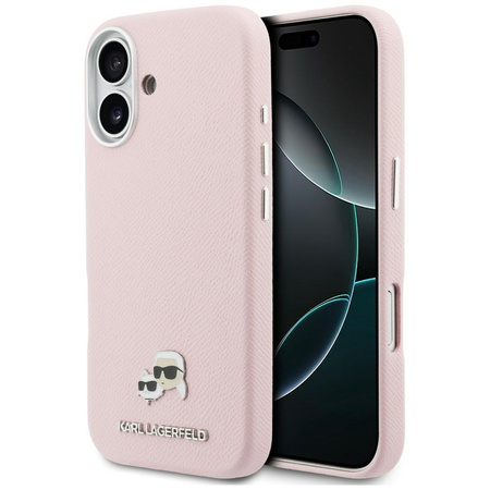Etui Karl Lagerfeld Karl & Choupette Head Pins Saffiano MagSafe do iPhone 17 różowy