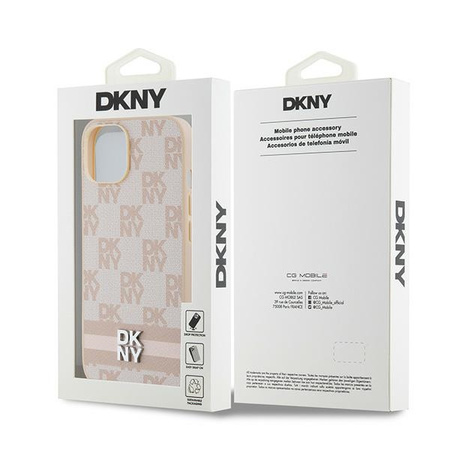 DKNY CASE HARDCASE LEATHER CHECKERED MONO DO IPHONE 15 14 13 STRIPES PRINT