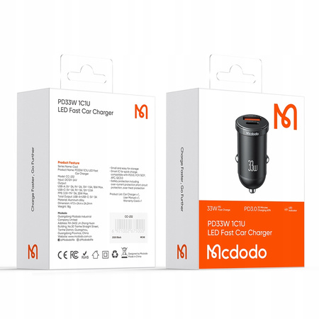 MCDODO MOCNA SZYBKA ŁADOWARKA SAMOCHODOWA DO TELEFONU 2X USB USB-C 33W LED