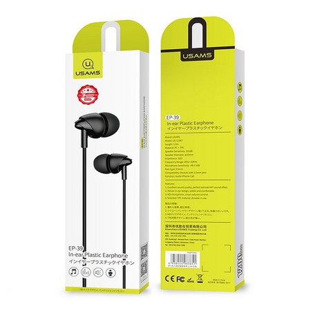 USAMS SŁUCHAWKI STEREO EP-39 DO URZĄDZEŃ 3,5 MM IDEALNE DO SŁUCHANIA MUZYKI