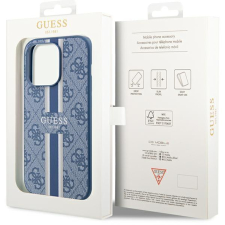 Etui Guess GUHMP14LP4RPSB na iPhone 14 Pro - niebieskie 4G Printed Stripes MagSafe