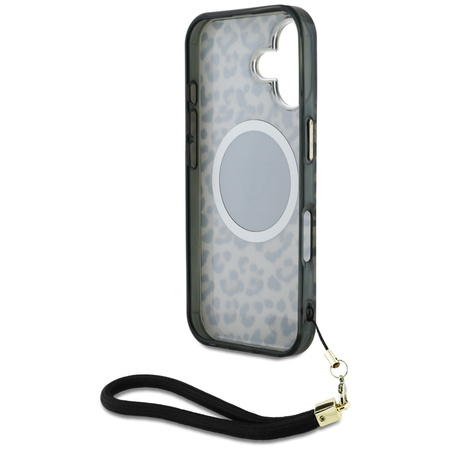 GUESS ETUI CASE POKROWIEC LEOPARD TRIANGLE CORD STRAP DO IPHONE 16