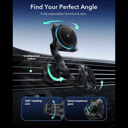 ESR OMNILOCK CRYOBOOST MAGNETIC MAGSAFE VENT CAR MOUNT WIRLESSS CHARGER 25W QI2.2 BLACK