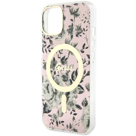 Etui Guess GUHMP14MHCFWSP na iPhone 14 Plus 6.7" - różowe Flower MagSafe