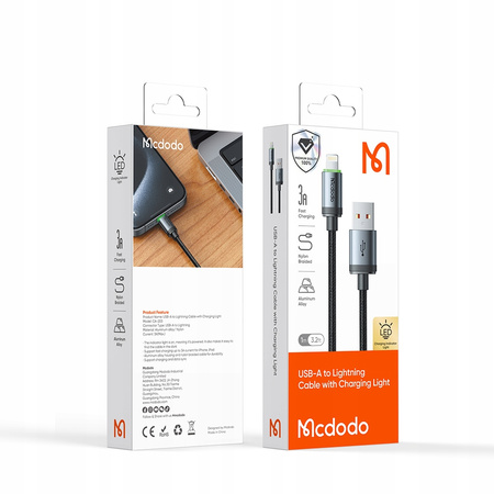 MCDODO ŁADOWARKA KABEL USB LIGHTNING SZYBKIEGO ŁADOWANIA DO IPHONE 1M LED