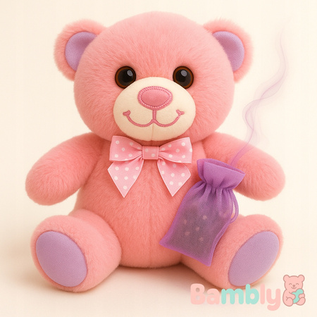 BAMBLY LAWENDOWY MIŚ PLUSZOWY PLUSZAK MASKOTKA PRZYTULANKA RÓŻOWY 15CM