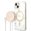 Guess zestaw ładowarka MagSafe + etui do iPhone 14 Plus 6,7" białe Marble (GUBPP14MHMEACSH)