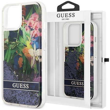 Guess GUHCP13SLFLSB iPhone 13 mini 5,4" niebieski/blue hardcase Flower Liquid Glitter