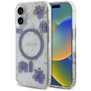 GUESS ETUI POKROWIEC MAGNETYCZNY DO MAGSAFE IPHONE 16 RESIN FLOWERS GLITTER